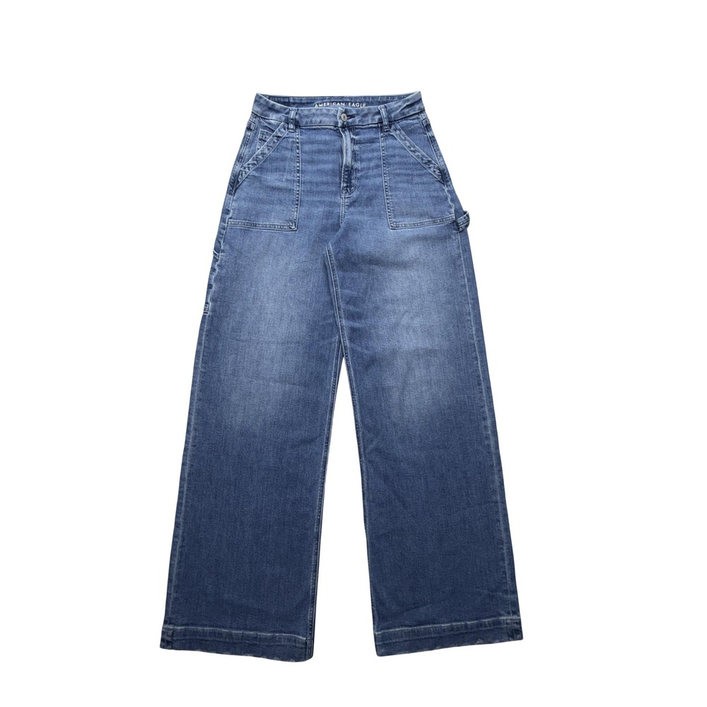 American Eagle Curvy Baggy Wide Leg Jeans Womens 6 Tall Blue High Rise 31x33